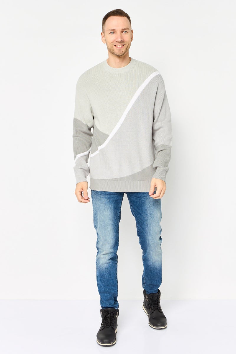 SELECTED Men Crew Neck Knitted Sweater, Grey - Image 3